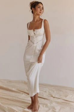 Ivory Real Silk Maxi Dress -Pinkyy Kleider Geschaft 001974
