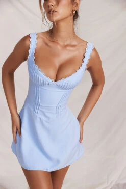 Blue Pin Tuck Mini Dress -Pinkyy Kleider Geschaft 002266