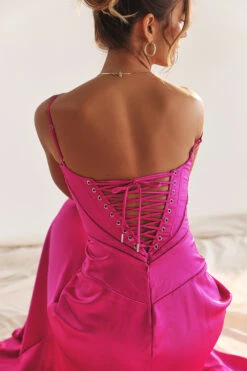 Fuchsia Lace Up Maxi Dress -Pinkyy Kleider Geschaft 003922