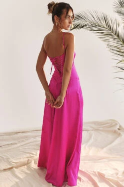 Fuchsia Lace Up Maxi Dress -Pinkyy Kleider Geschaft 003938