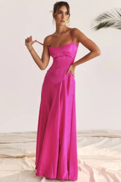 Fuchsia Lace Up Maxi Dress -Pinkyy Kleider Geschaft 003951