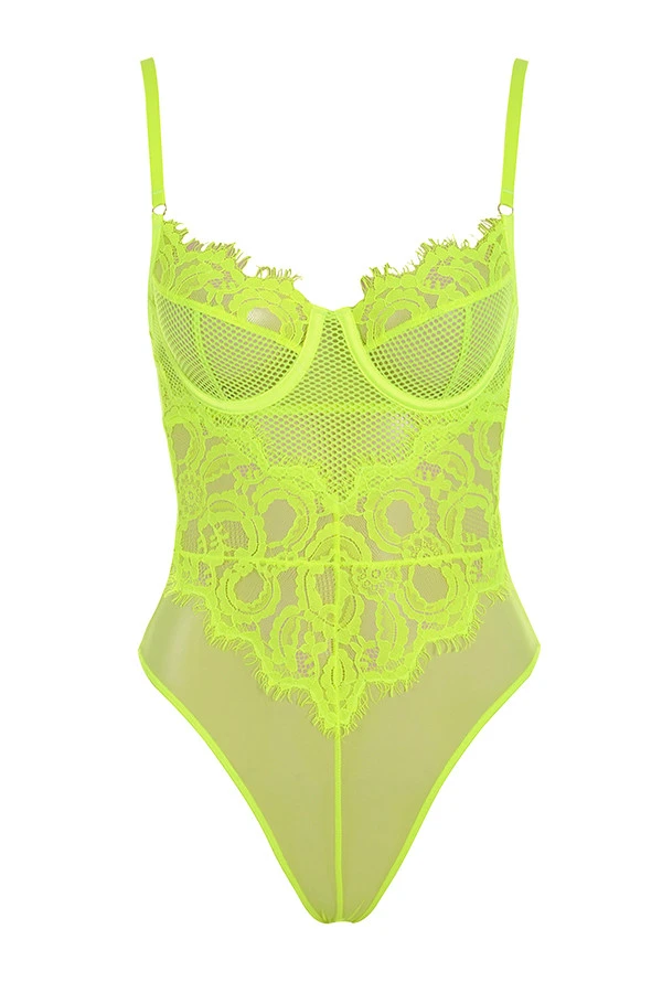 Neon Yellow Lace Bodysuit 12 Neon Yellow Lace Bodysuit – Bild 12