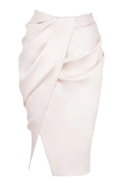 Ivory Satin Draped Midi Skirt -Pinkyy Kleider Geschaft 1589443513 sb5886 01