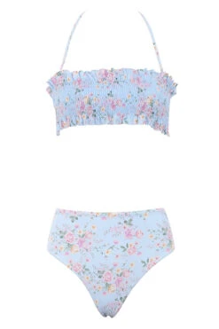 Blue Floral Print Shirred Bikini -Pinkyy Kleider Geschaft 1590569793 perdita pale blue print 01