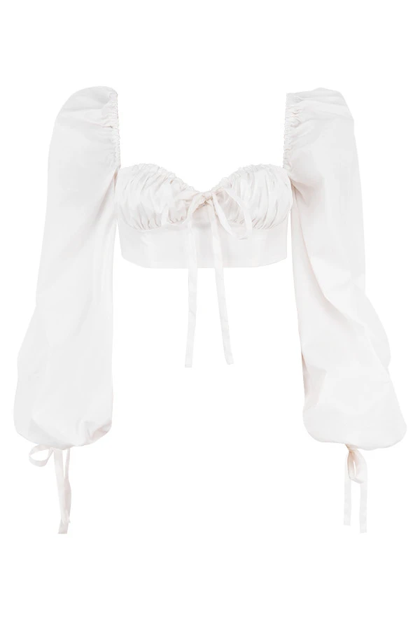 White Balloon Sleeve Corset Top 8 White Balloon Sleeve Corset Top – Bild 8