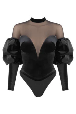 Black Velvet And Tulle Bodysuit -Pinkyy Kleider Geschaft 1604638687 sb6404 01