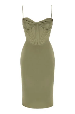 Olive Corset Slip Dress -Pinkyy Kleider Geschaft 1611804334 sb6657 01