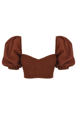 Cocoa Puff Sleeve Cropped Top -Pinkyy Kleider Geschaft 1619720337 sb7105 01