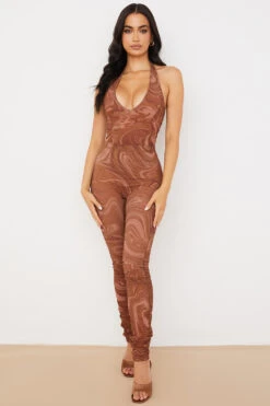 Cocoa Swirl Print Halter Bodysuit -Pinkyy Kleider Geschaft 1620520038 violet 1