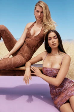 Cocoa Swirl Print Halter Bodysuit -Pinkyy Kleider Geschaft 1620780225 sabine b14