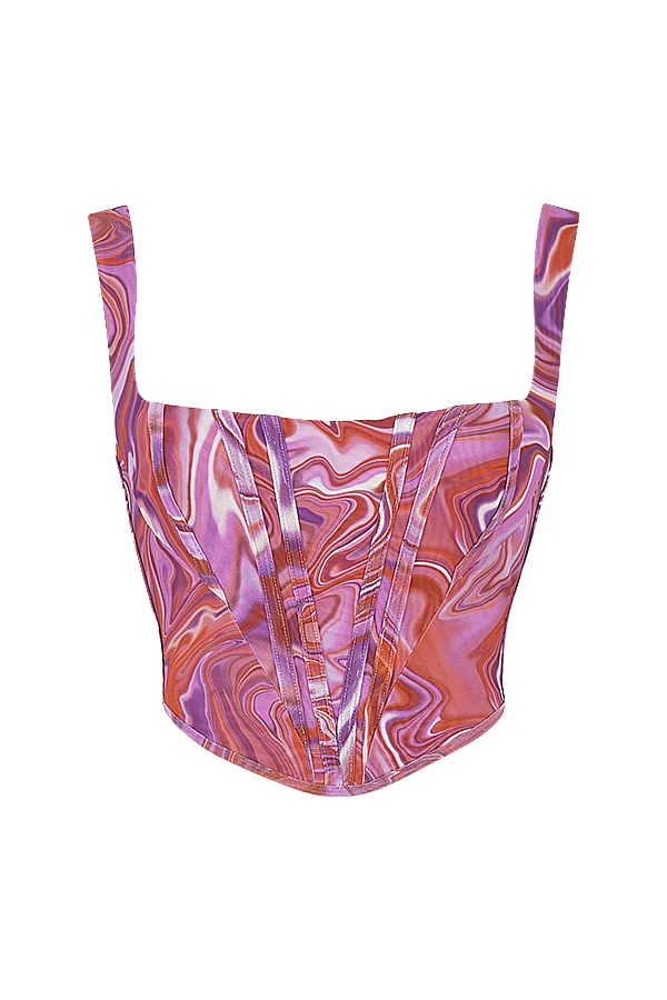 Purple Swirl Print Mesh Corset 10 Purple Swirl Print Mesh Corset – Bild 10
