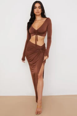 Chocolate Gathered Crop Top -Pinkyy Kleider Geschaft 1620988098 sb7101 4