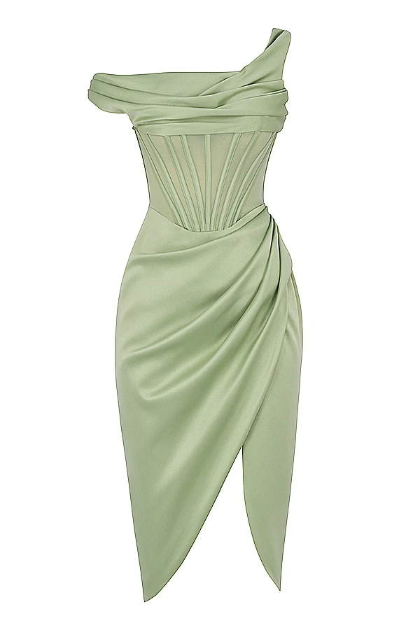 Pistachio Asymmetric Drape Midi Corset Dress 11 Pistachio Asymmetric Drape Midi Corset Dress – Bild 11