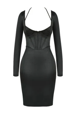 Black Disco Satin Corset Dress -Pinkyy Kleider Geschaft 1632456475 sb7629 01