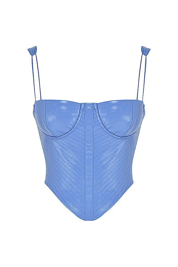 Cornflower Blue Vegan Leather Corset 9 Cornflower Blue Vegan Leather Corset – Bild 9