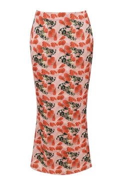 Rose Print Satin Midi Skirt -Pinkyy Kleider Geschaft 1642748942 sb8064 01