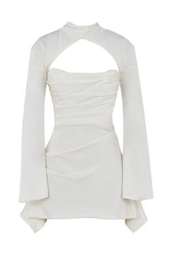 Ivory Draped Corset Dress -Pinkyy Kleider Geschaft 1645585569 sb8043a 01