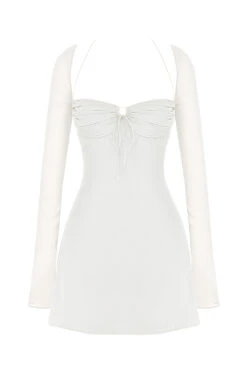 Ivory Chiffon Halter Mini Dress -Pinkyy Kleider Geschaft 1645692034 sb7886c 01