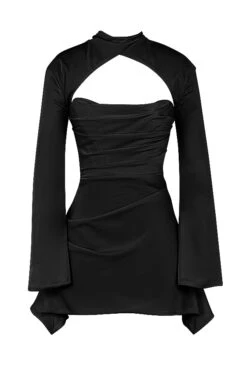 Black Draped Corset Dress -Pinkyy Kleider Geschaft 1646293563 sb8043b 01