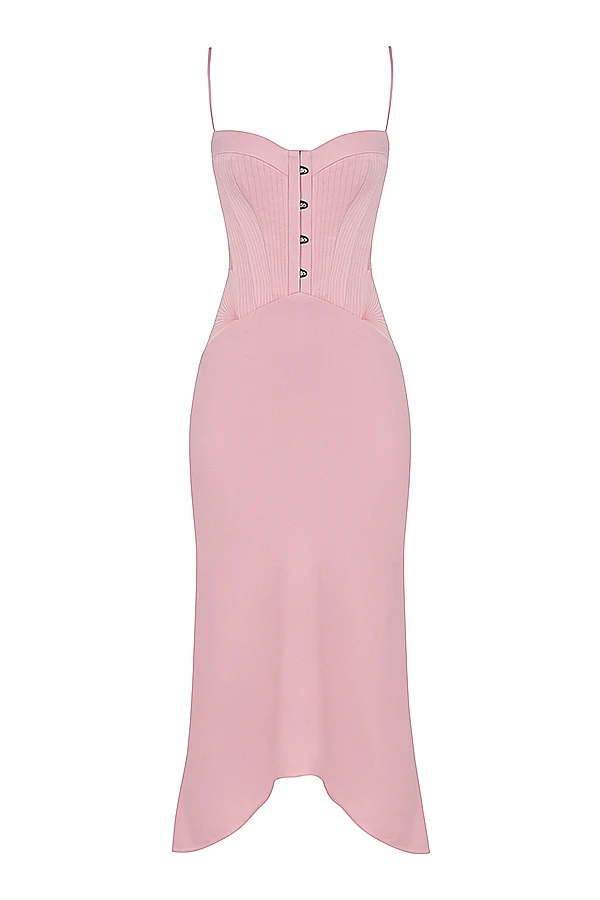 Rose Pink Satin Corset Midi Dress 14 Rose Pink Satin Corset Midi Dress – Bild 14