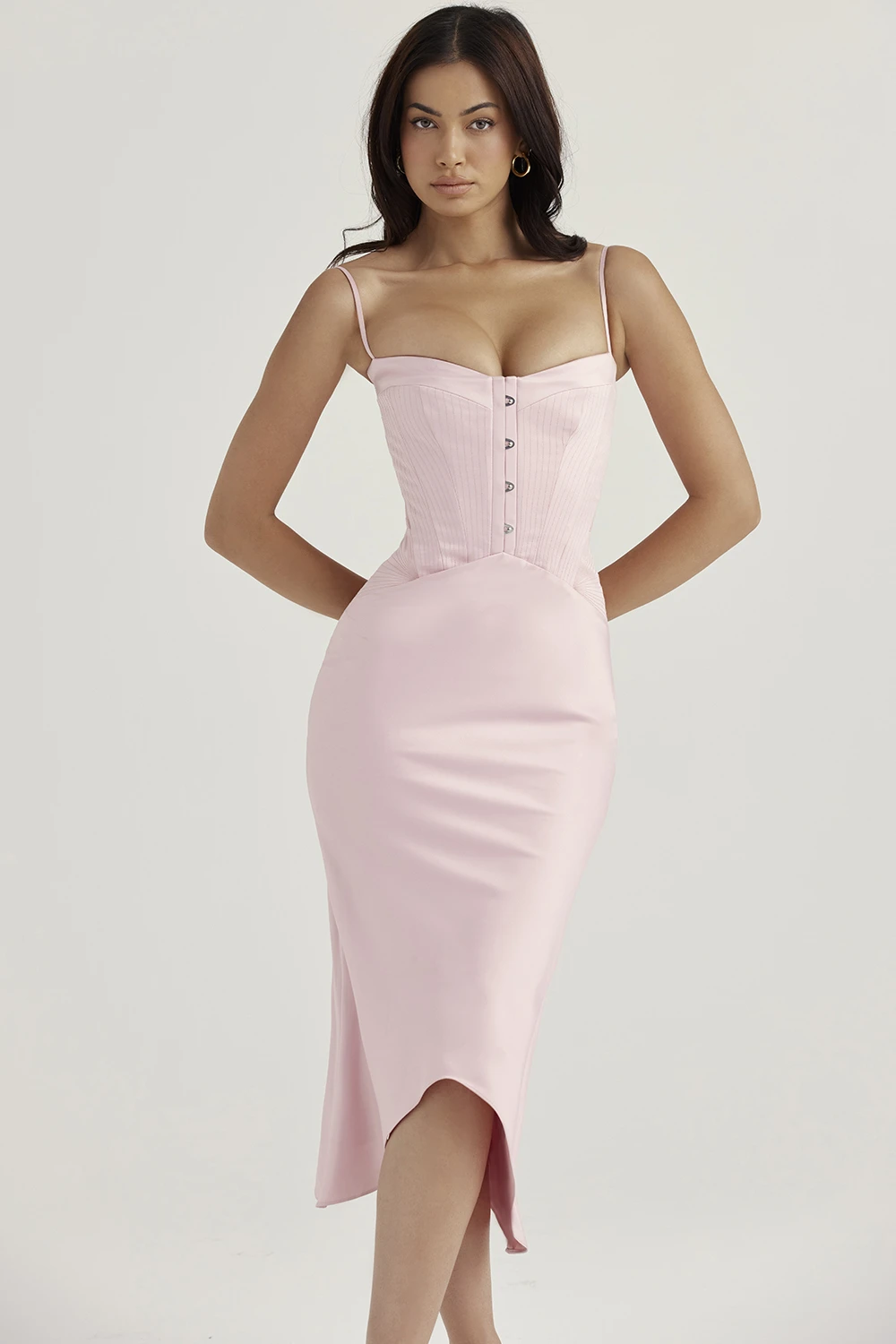 Rose Pink Satin Corset Midi Dress 6 Rose Pink Satin Corset Midi Dress – Bild 6