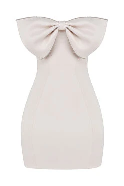 Ivory Satin Crystal Embellished Bow Dress -Pinkyy Kleider Geschaft 1667176235 sb8815 01