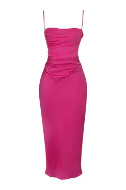 Hot Pink Draped Corset Midi Dress -Pinkyy Kleider Geschaft 1669183663 sb8181c 01