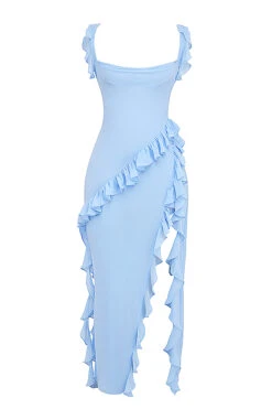 Soft Blue Ruffle Maxi Dress -Pinkyy Kleider Geschaft 1685502804 sb9117a 01