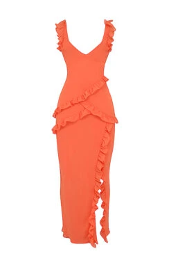 Flame Orange Ruffle Maxi Dress 25 Flame Orange Ruffle Maxi Dress -Pinkyy Kleider Geschaft 1688439776 sb8250d 01