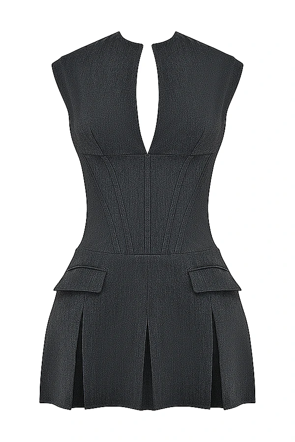 Charcoal Pleated Corset Dress 15 Charcoal Pleated Corset Dress – Bild 15