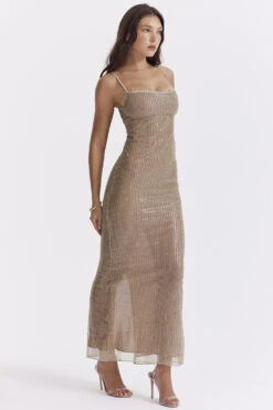 Cafe Au Lait Beaded Maxi Dress - Limited Edition -Pinkyy Kleider Geschaft alondra 5