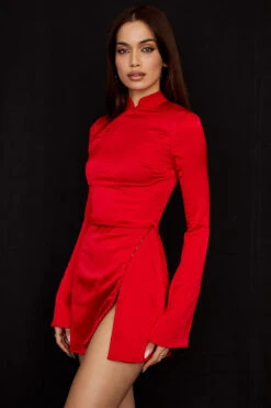 Scarlet Satin Mini Dress -Pinkyy Kleider Geschaft alyssa scarlet 3