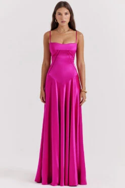 Fuchsia Lace Up Maxi Dress