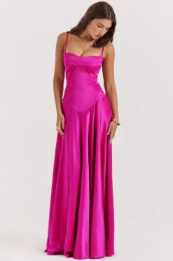 Fuchsia Lace Up Maxi Dress -Pinkyy Kleider Geschaft anabella 3z