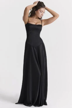 Black Lace Up Maxi Dress -Pinkyy Kleider Geschaft anabella 4