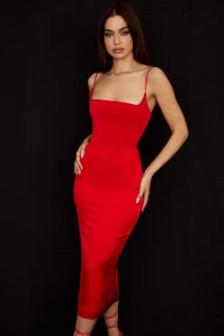 Scarlet Satin Corset Midi Dress