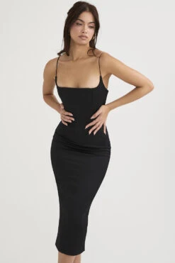 Black Satin Pointed Corset Midi Dress -Pinkyy Kleider Geschaft anais b3