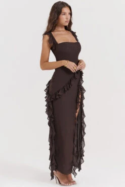 Espresso Ruffle Maxi Dress -Pinkyy Kleider Geschaft ariela 9 1