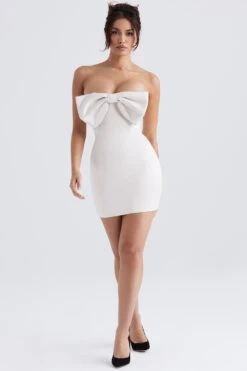 Ivory Satin Crystal Embellished Bow Dress -Pinkyy Kleider Geschaft ariella 2