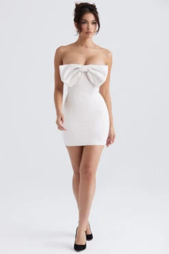 Ivory Satin Crystal Embellished Bow Dress -Pinkyy Kleider Geschaft ariella 3