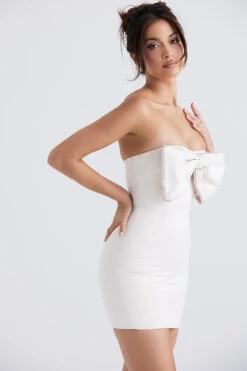 Ivory Satin Crystal Embellished Bow Dress -Pinkyy Kleider Geschaft ariella 8