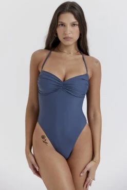 Deep Blue Gathered Swimsuit