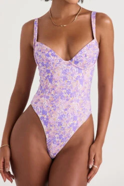 Violet Floral Underwired Swimsuit -Pinkyy Kleider Geschaft barcelona flor 10rr
