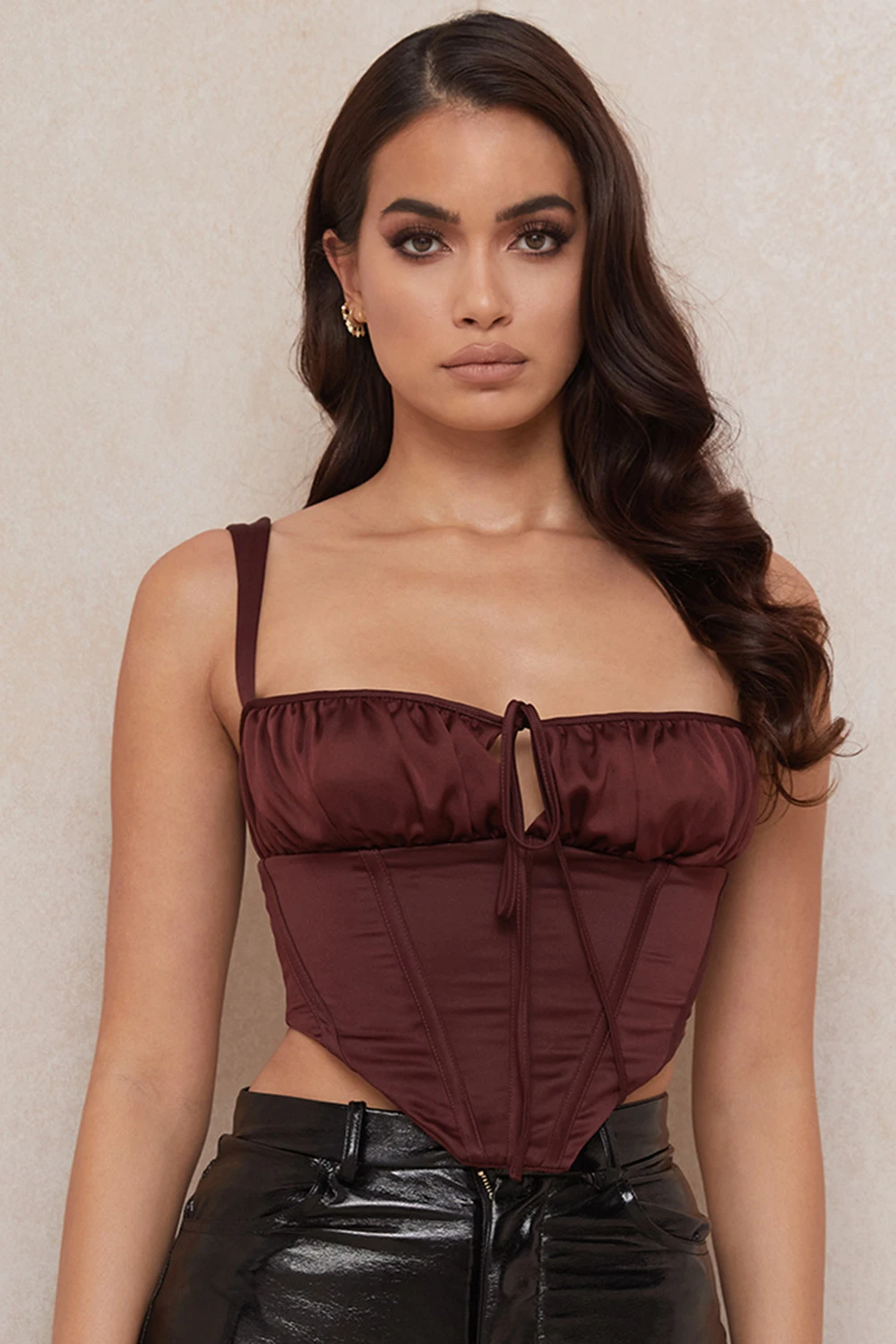 Raisin Satin Cropped Corset 1 Raisin Satin Cropped Corset