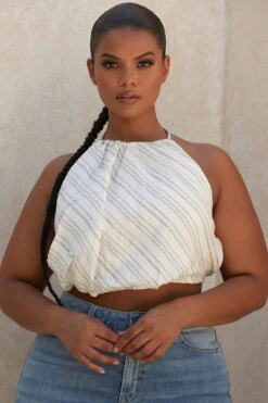 Linen Blend Backless Halter Top -Pinkyy Kleider Geschaft bette 4a