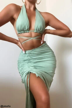 Sage Halter Neck Gathered Bustier Top -Pinkyy Kleider Geschaft calypso s91