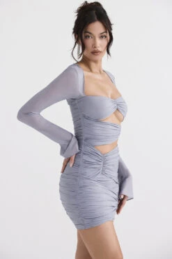 Dove Grey Real Silk Mini Dress -Pinkyy Kleider Geschaft camille 7h