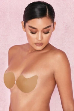 Front Fastening Moulded Microfibre 'V' Bra - Caramel -Pinkyy Kleider Geschaft caramel fastening 3