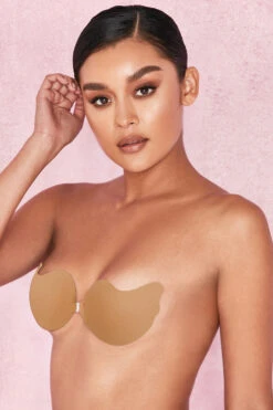 Front Fastening Moulded Microfibre 'V' Bra - Caramel -Pinkyy Kleider Geschaft caramel fastening 4