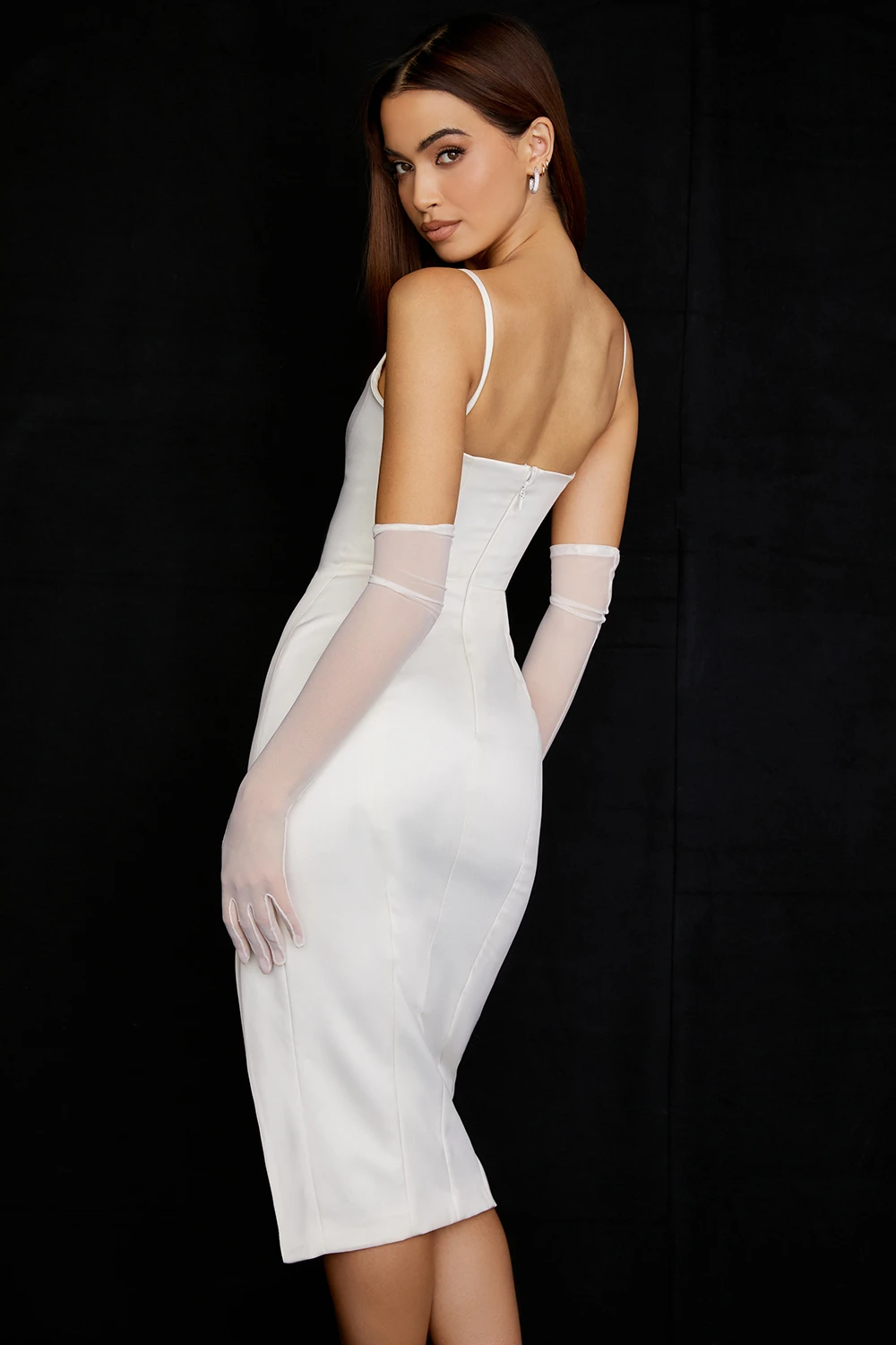 Ivory Satin Corset Midi Dress 7 Ivory Satin Corset Midi Dress – Bild 7